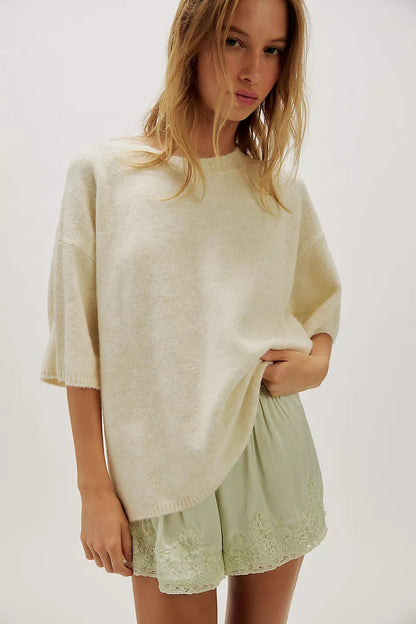 Damen Sweatshirt Halbtransparent Spitze Lässiger Schnitt Norvielle
