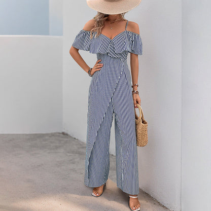 Damen Jumpsuit Schulterfrei Gestreift Norvielle
