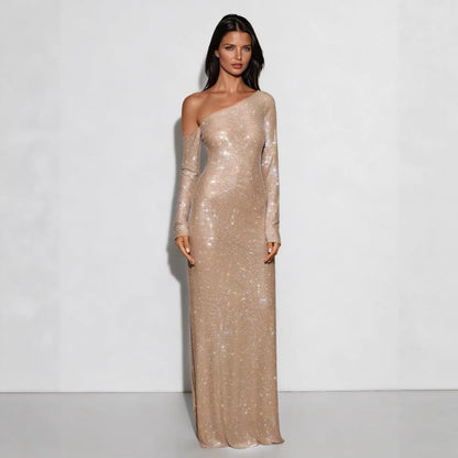 Damen Abendkleid Figurbetont Norvielle Pailletten Asymmetrisch