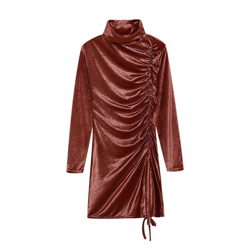 Damen Partykleid Hochgeschlossener Kragen Raffungen Norvielle