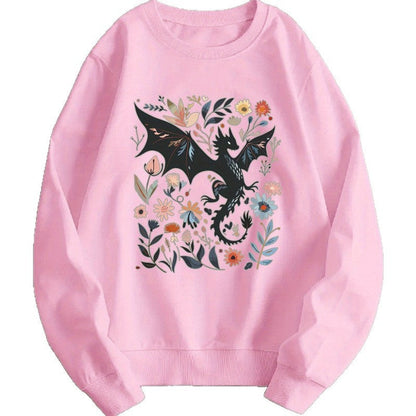 Damen Sweatshirt Drachen Blumenmotiv Norvielle