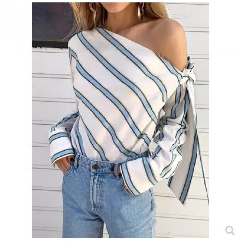 Damen Bluse Aufgesetzte Schulter Streifenmuster Norvielle