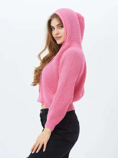 Damen Hoodie Weiches RippstrickMaterial Kordelzug