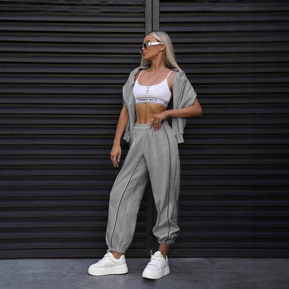 Damen Streetwear Set Cropped Sweatshirt Weite Hose Norvielle