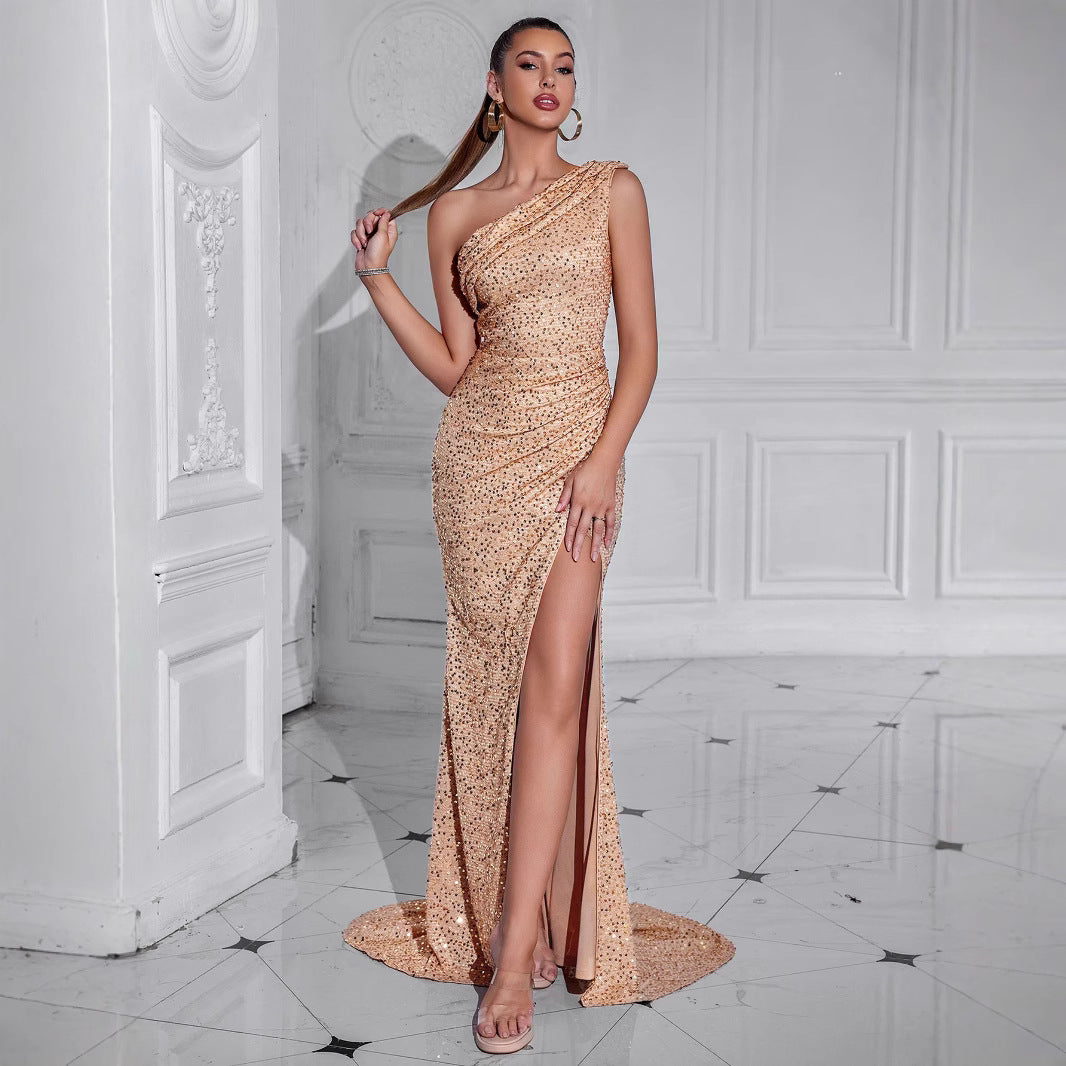 Damen Abendkleid Asymmetrisch Pailletten Norvielle Schwarz - Norvielle