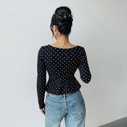 Damen Bluse Peplum Schnitt Polka Dot Muster