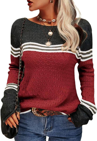 Damen Strickpullover Kontrastfarben Einzigartige Textur Norvielle