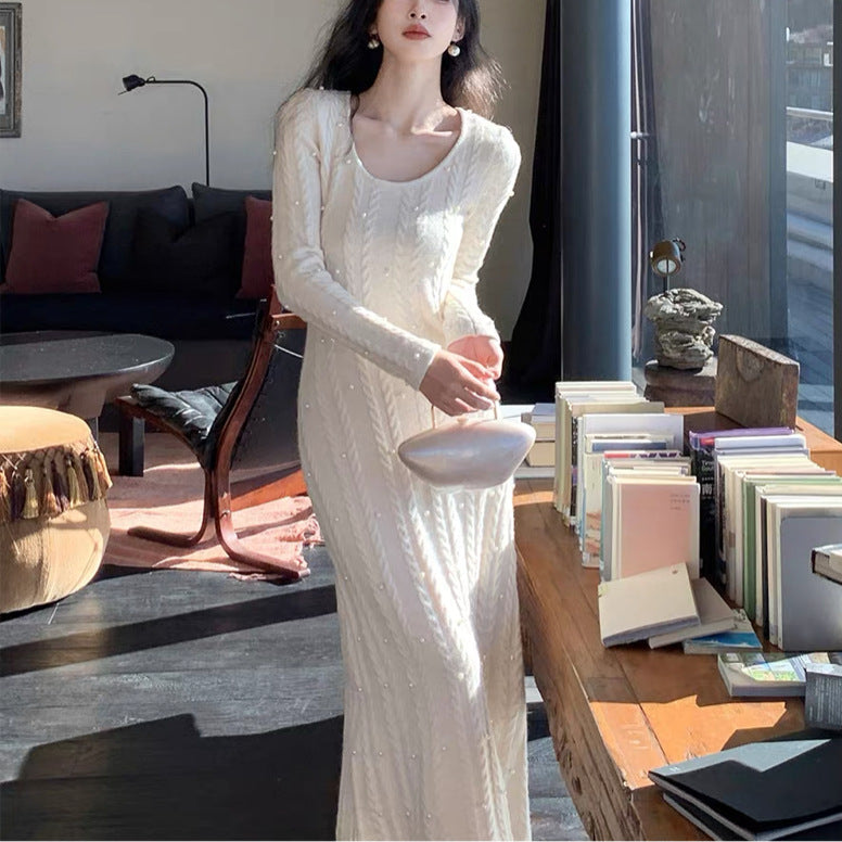 Damen Strickkleid Zopfmuster Perlenspitze Norvielle