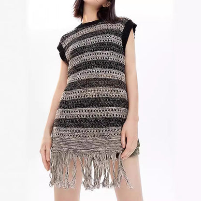 Damen Stricktop mit Fransen und Lochmuster Norvielle