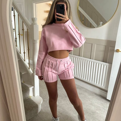 Damen Freizeit-Cropped-Set Weite Shorts 3/4-Ärmel - Norvielle