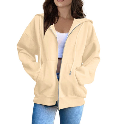 Damen Kapuzenpullover Lässig Mit Reißverschluss Beige