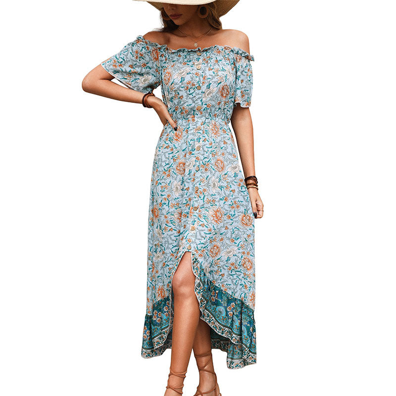 Damen Maxikleid Off-Shoulder Floralmuster Norvielle