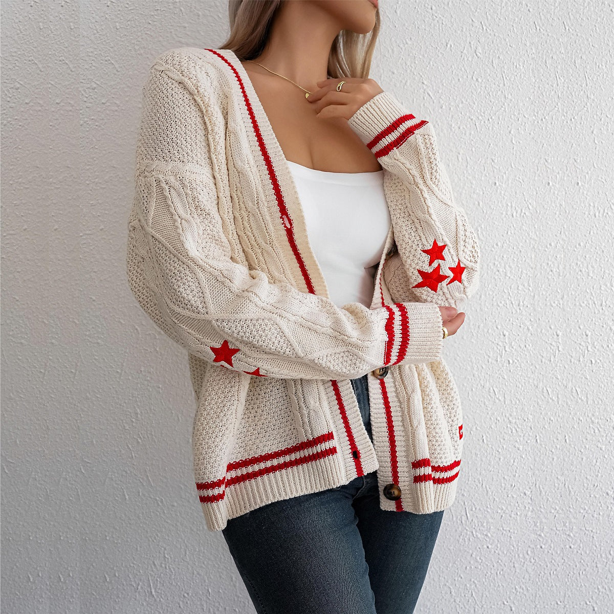 Damen Grobstrickjacke mit Zopfmuster und Knöpfen Norvielle - Norvielle