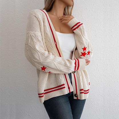 Damen Grobstrickjacke mit Zopfmuster und Knöpfen Norvielle - Norvielle