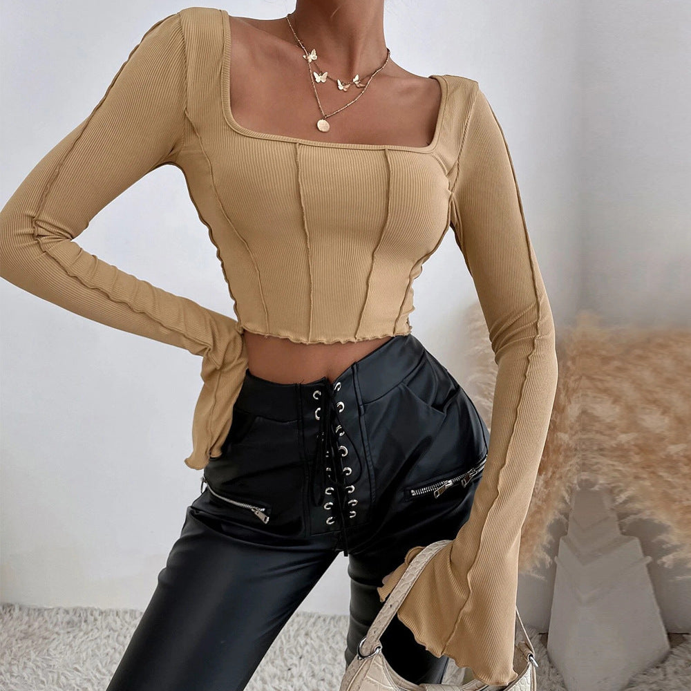Damen Crop- mit quadratischem Ausschnitt und langen Ärmeln Norvielle