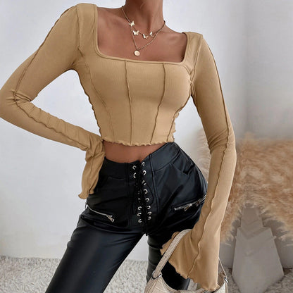 Damen Crop- mit quadratischem Ausschnitt und langen Ärmeln Norvielle