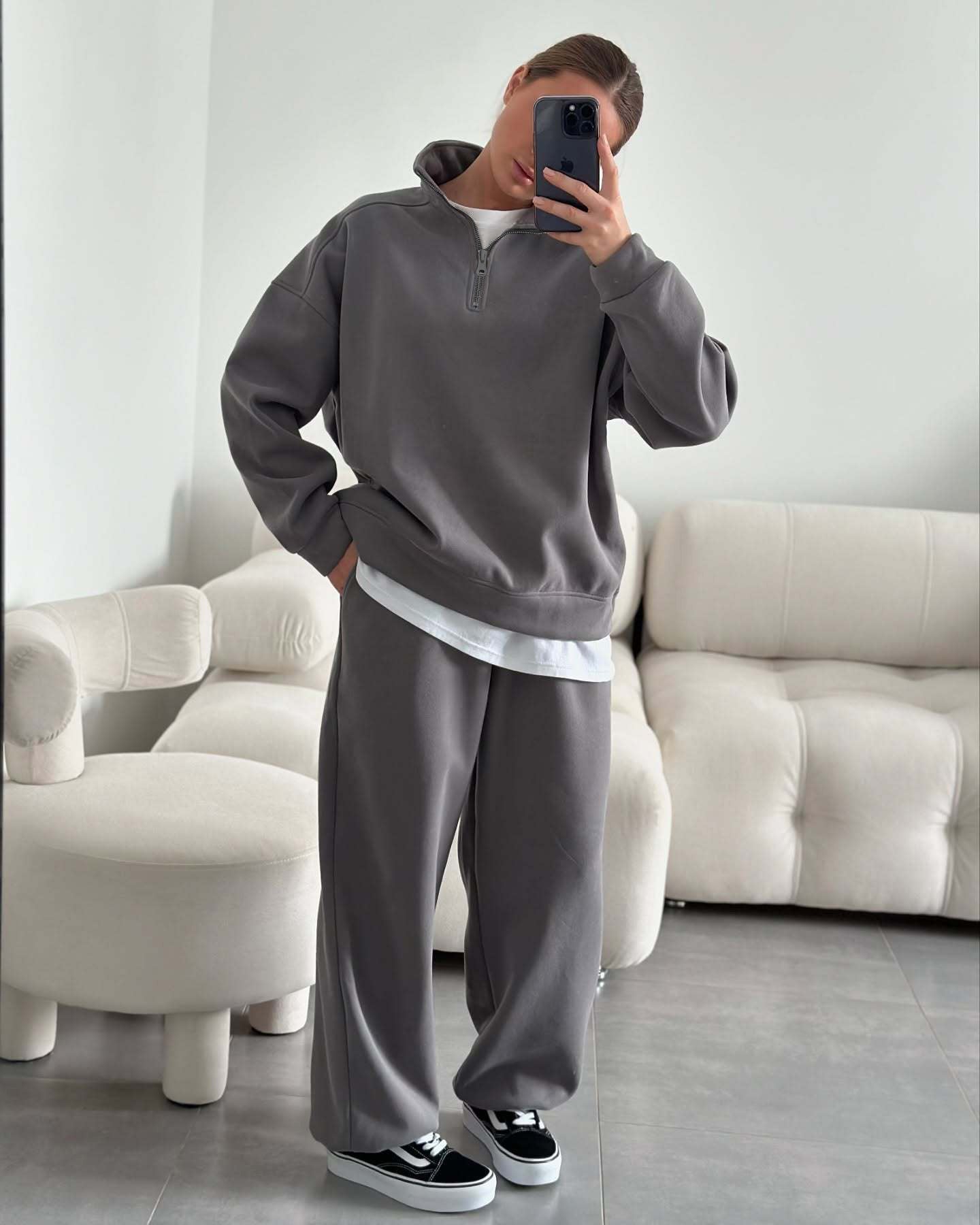 Damen Fleece Zip Hoodie Bequem Weite Ärmel Norvielle