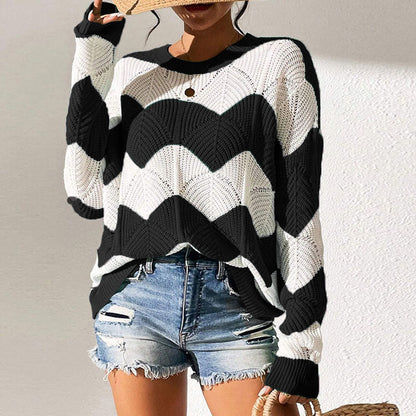 Damen Strickpullover Gewelltes Muster Weite Passform Norvielle