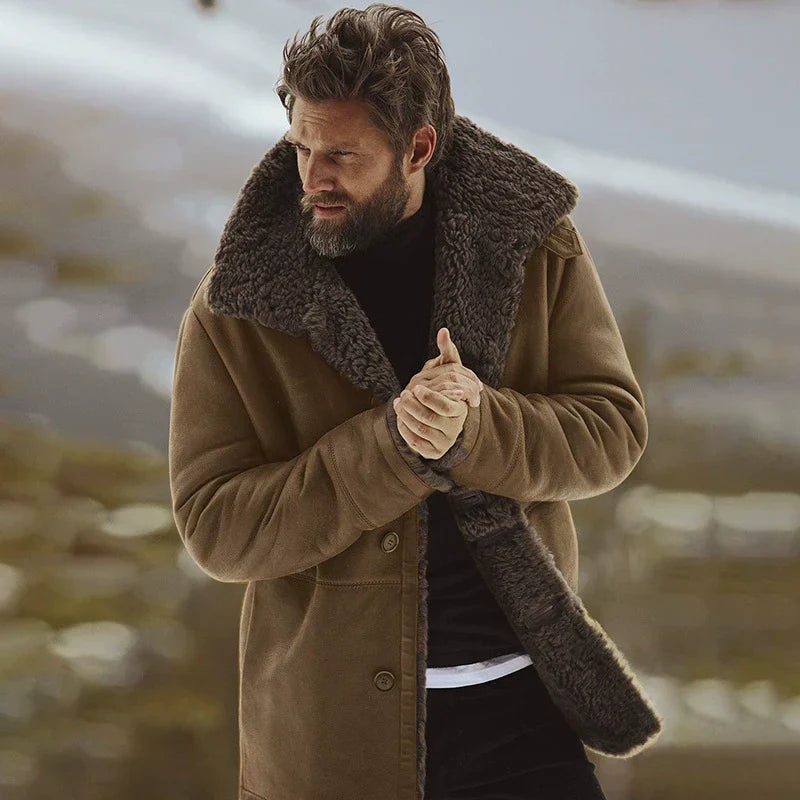 Herren Mantel Shearling Kragen Fleece gefüttert
