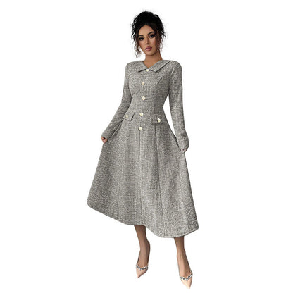 Damen Tweed-Kleid Klassisch Elegantes Mit Taschen Norvielle