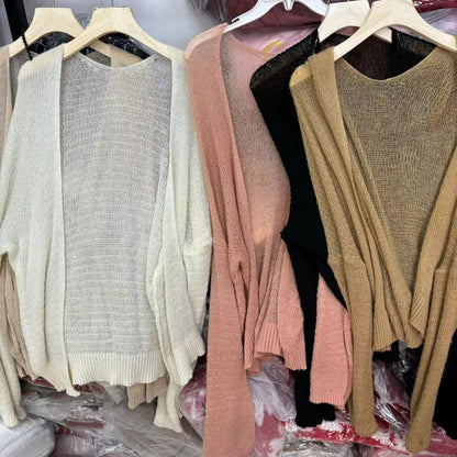 Damen Strickcardigan Offene Ärmel Dekoratives Muster Beige