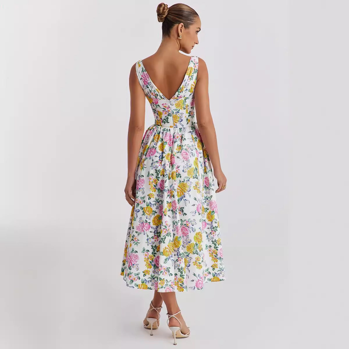 Damen Midikleid Floralmuster V-Ausschnitt Norvielle