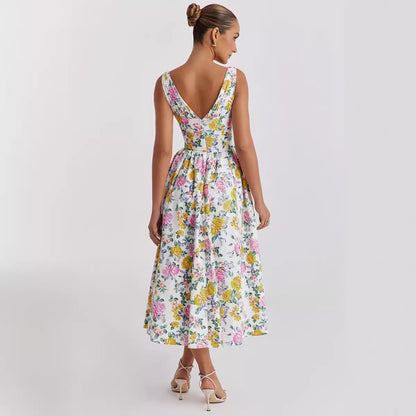 Damen Midikleid Floralmuster V-Ausschnitt Norvielle