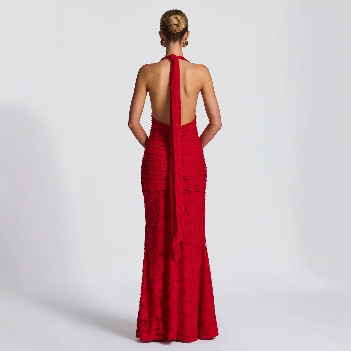 Damen Abendkleid V-Ausschnitt Geraffte Seide