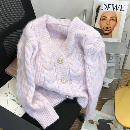 Damen Strickjacke Kuschelig Zopfmuster Edle Knöpfe Norvielle