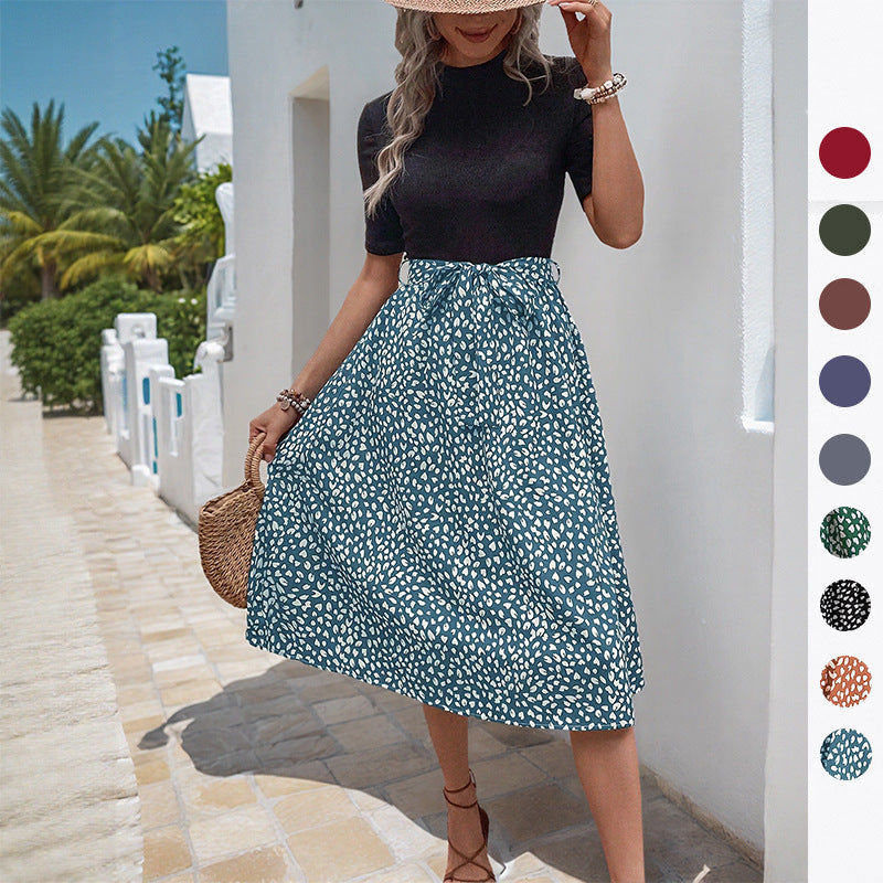 Damen Midikleid Tiermuster Mit Bindegürtel Norvielle - Norvielle