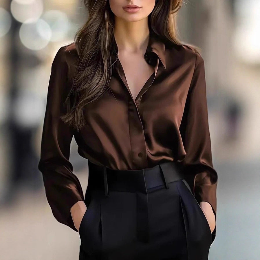 Damen Satinbluse Klassischer Schnitt Dezent Glanz