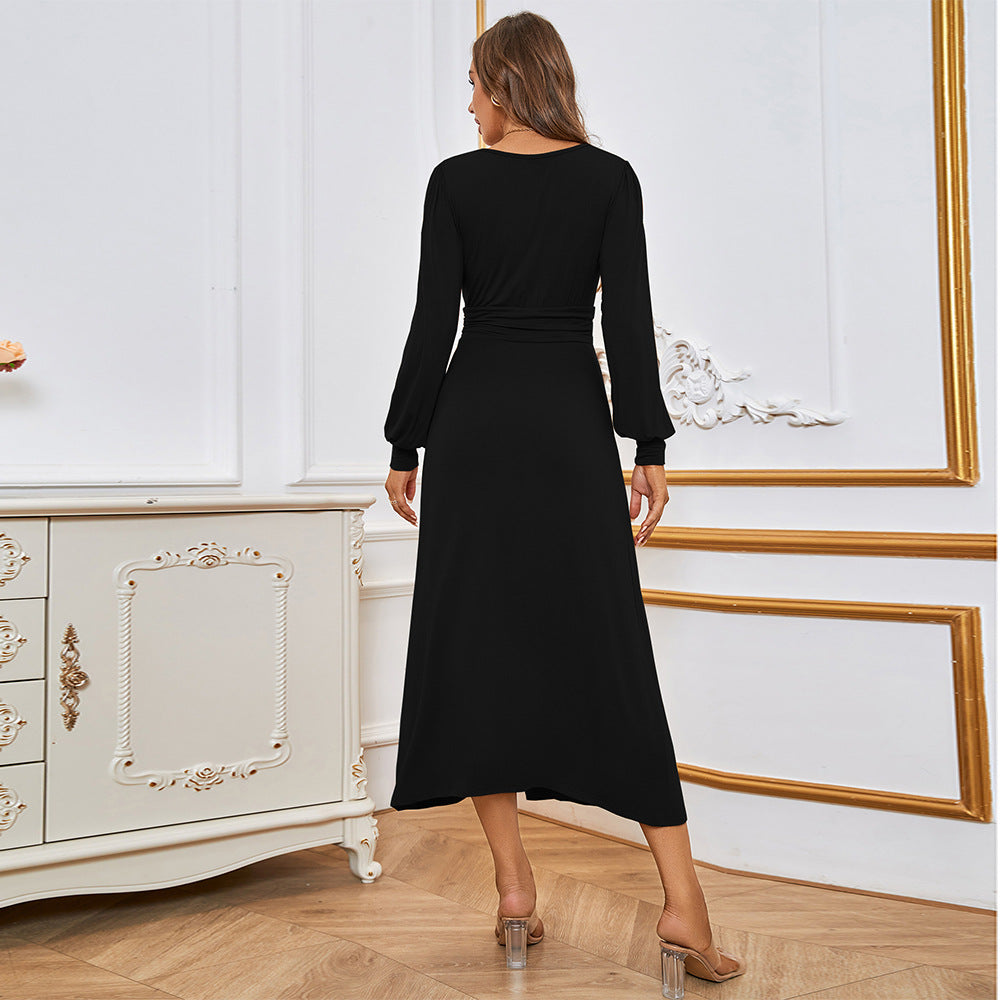 Damen Maxi-Kleid V-Ausschnitt Eleganter Schlitz