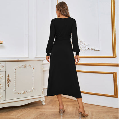 Damen Maxi-Kleid V-Ausschnitt Eleganter Schlitz