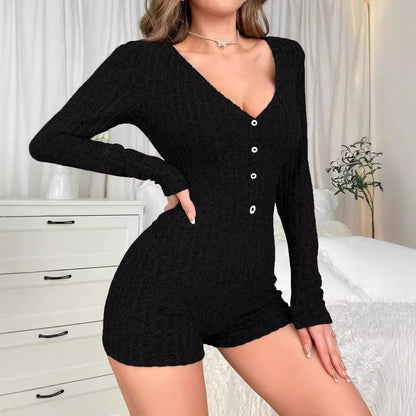 Damen Strickoverall V-Ausschnitt Knopf Norvielle