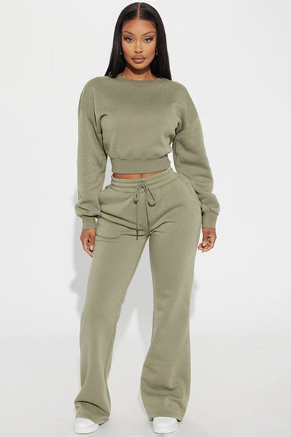 Damen Cropped Sweatshirt Überschnittene Schultern Breiter Saum