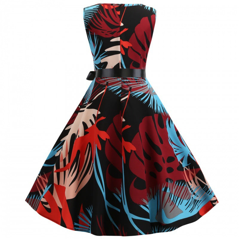 Damen Swingkleid Floralmuster Taillengürtel