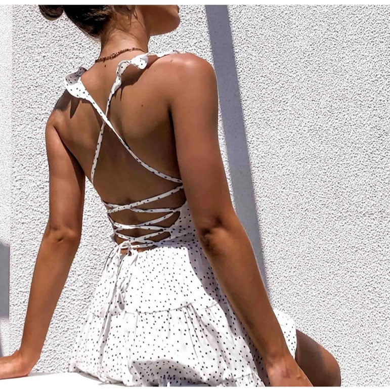 Damen Kleid Rüschendetails Punktemuster Norvielle