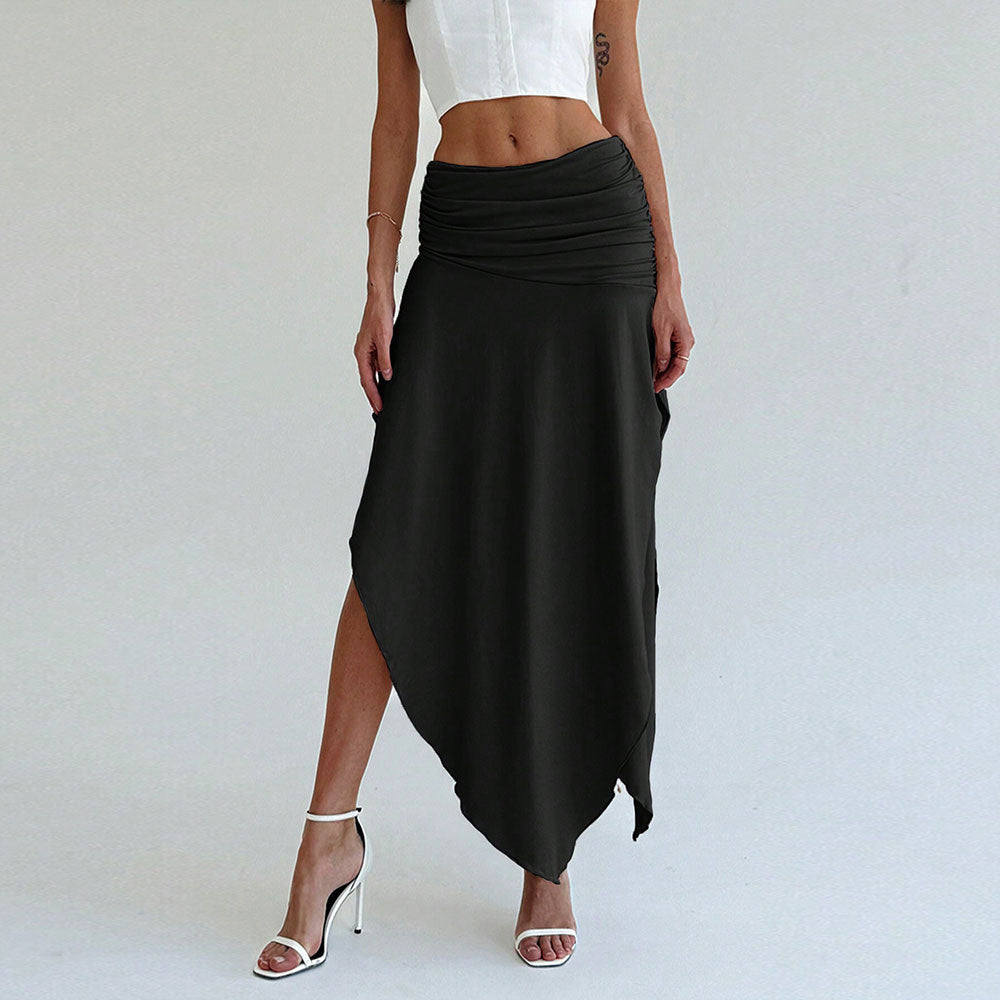 Damen Asymmetrischer Maxirock Elegante Raffung Schwarz - Norvielle