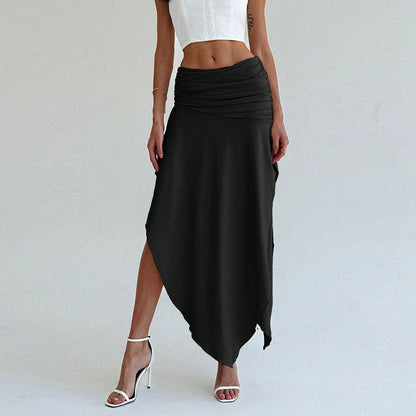 Damen Asymmetrischer Maxirock Elegante Raffung Schwarz - Norvielle