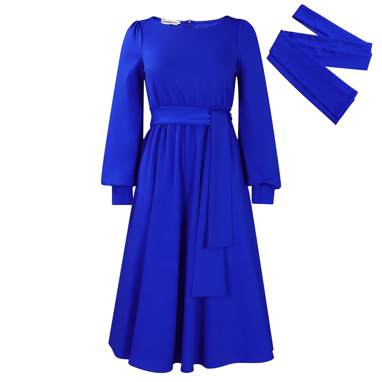 Damen Maxikleid Wickelgürtel Voluminöse Ärmel Norvielle