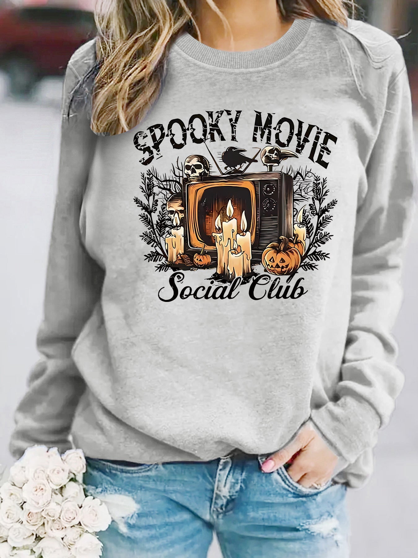 Damen Sweatshirt Spooky Film-Motiv Lässiger Schnitt