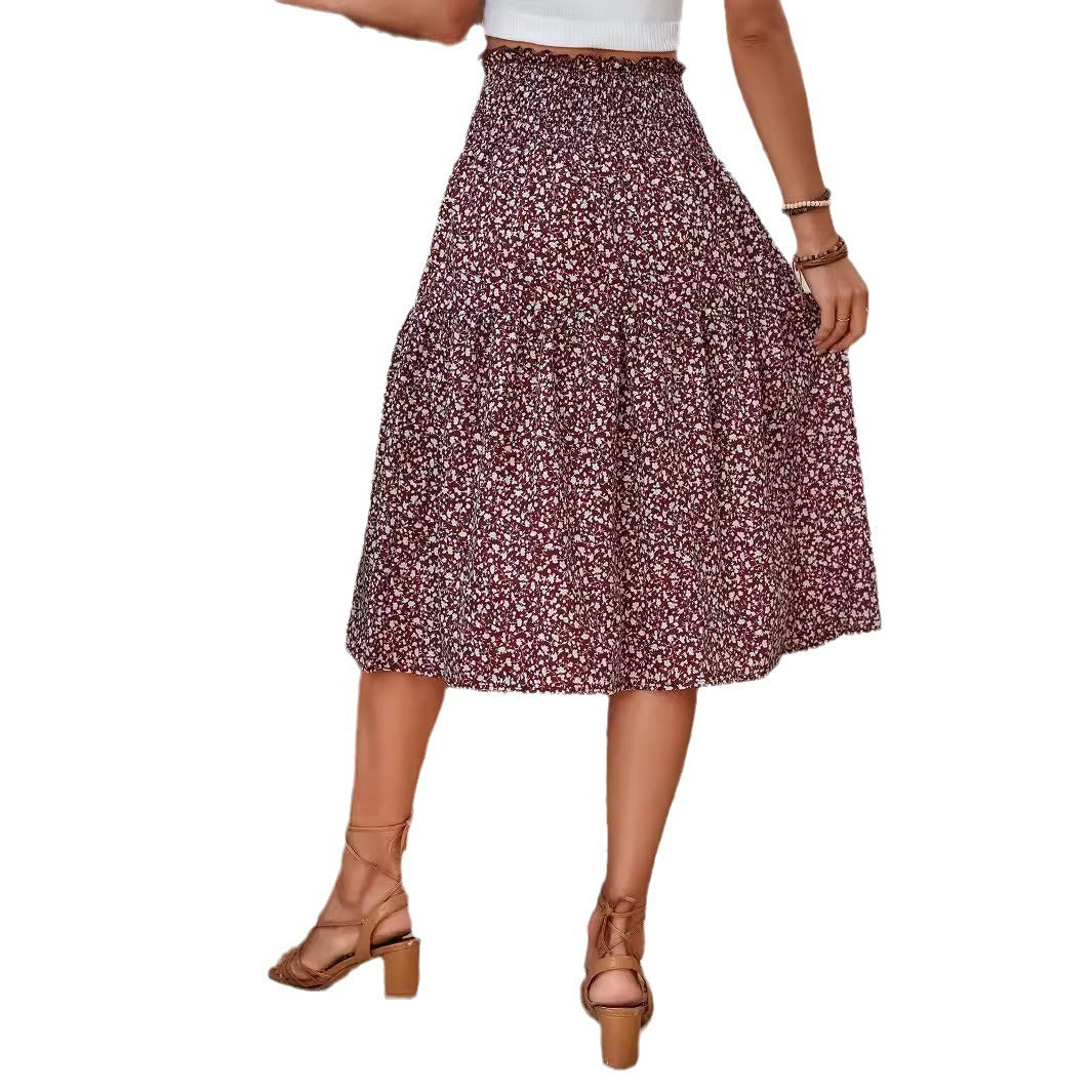 Damen Midirock Elastischer Taillenbund Florales Design