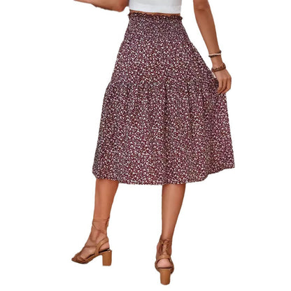 Damen Midirock Elastischer Taillenbund Florales Design