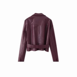 Damen Kunstlederjacke Mit Taillengürtel