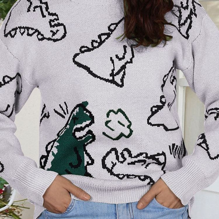 Damen Pullover Dinosaurier Motiv Lässiger Schnitt Norvielle