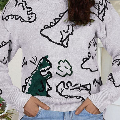 Damen Pullover Dinosaurier Motiv Lässiger Schnitt Norvielle