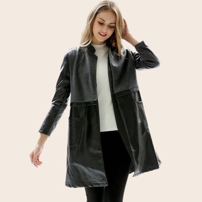 Damen Kunstlederjacke Taillierte Optik Schwarz - Norvielle
