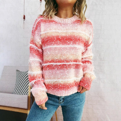 Damen Strickpullover Kuschelig Fransen-Design Beige