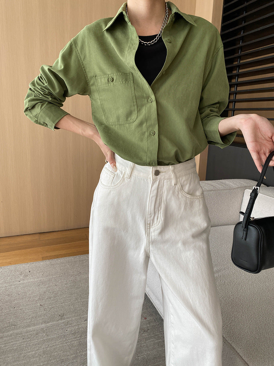 Damen Bluse Lässig Langärmlig Mit Brusttasche Norvielle