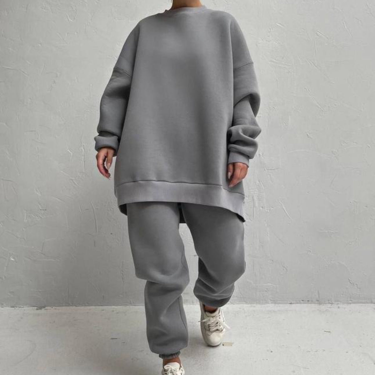 Damen Oversize Loungewear Set Hochkragen Elastisch Beige